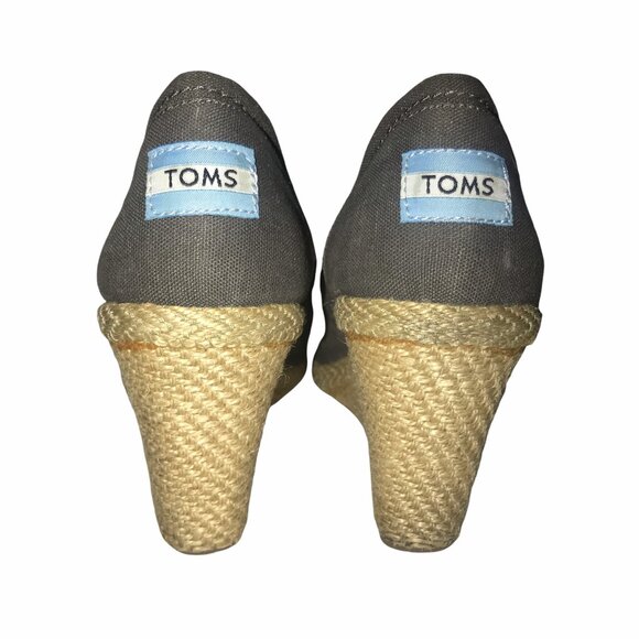 Toms Canvas Peep Espadrille Wedges Womens 7.5 Gray Work Dance Wedding - Picture 7 of 9